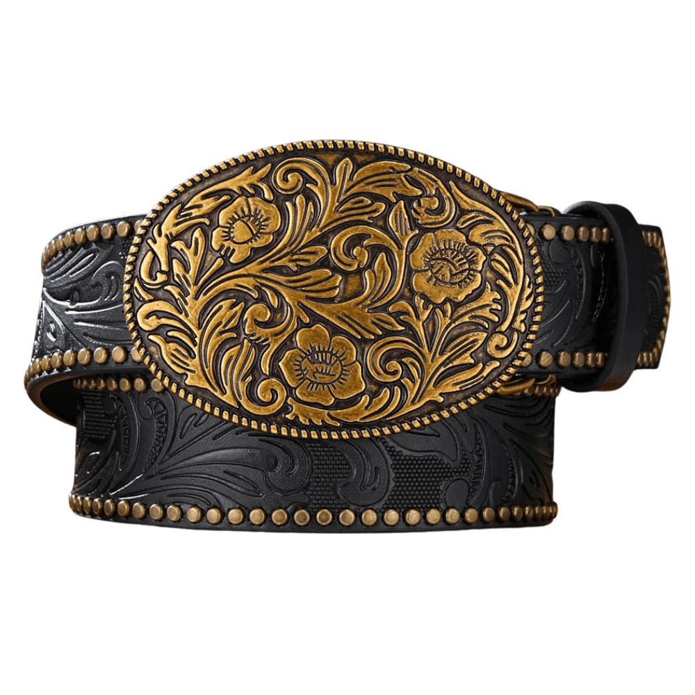 Cowboybälte antikguld spänne Svart / 120cm