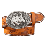 Cowboybälte hästhuvudspänne Kamel Silver / 120cm