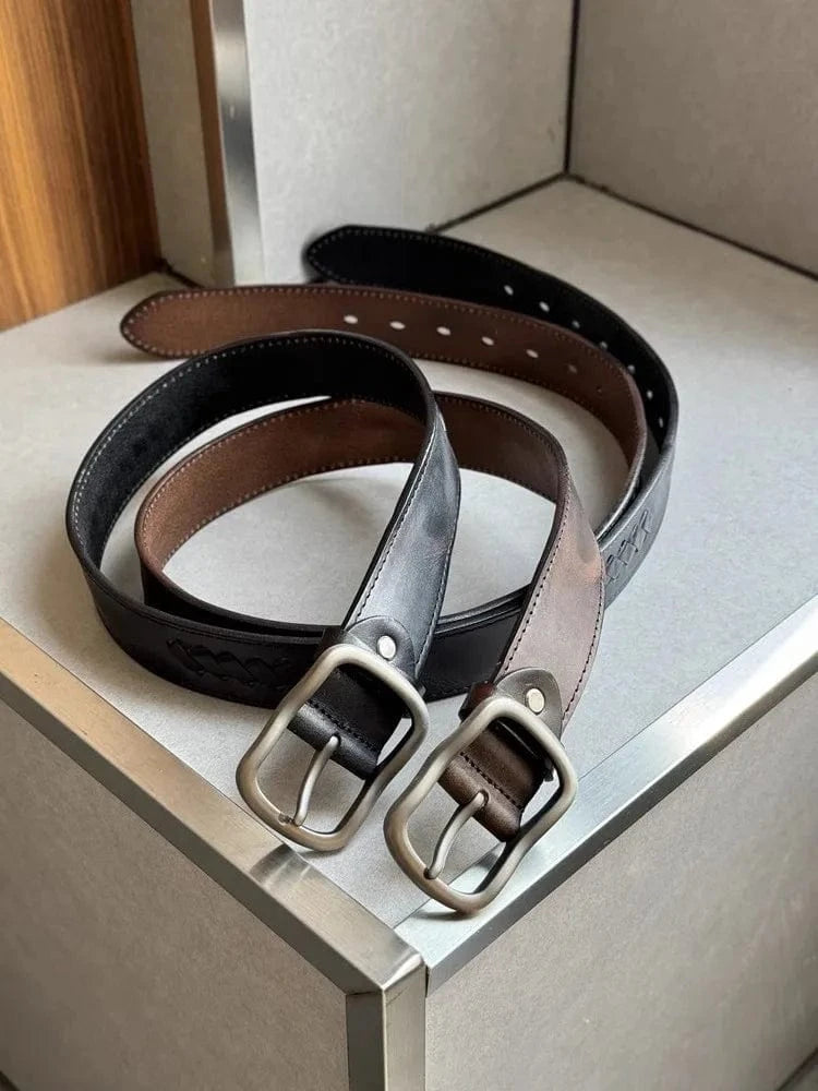 Cowboybälte i Handgjort Flätat Läder med Klassisk Spänne