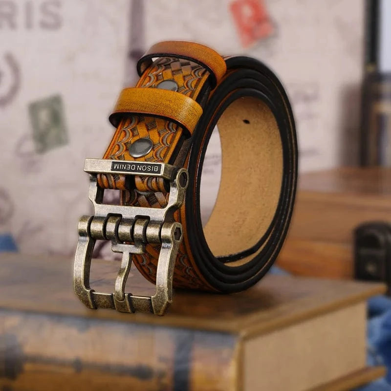 Cowboybälte i Präglat Läder med Vintage Spänne