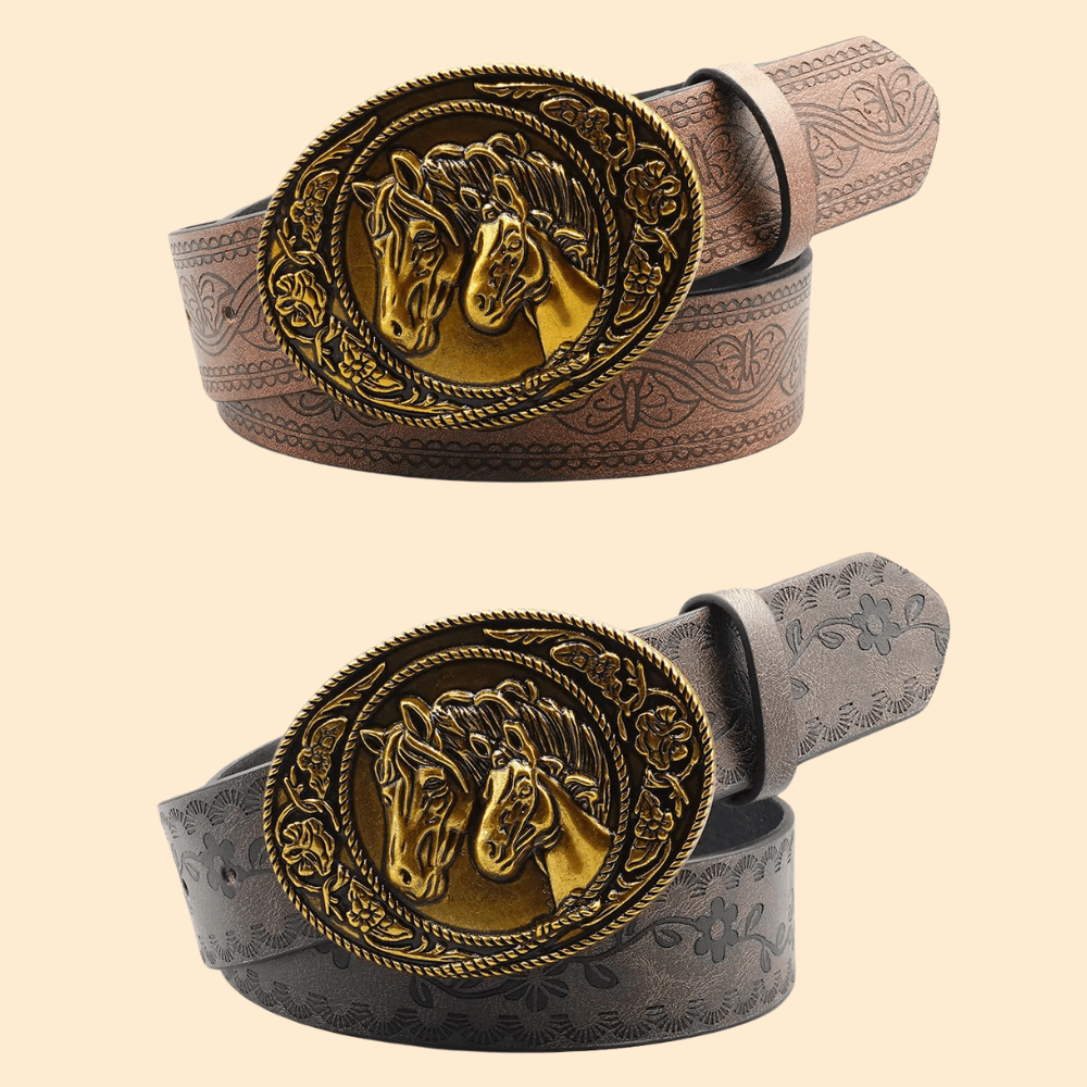 Cowboybälte i Retrostil med Hästmotiv och Präglad Design