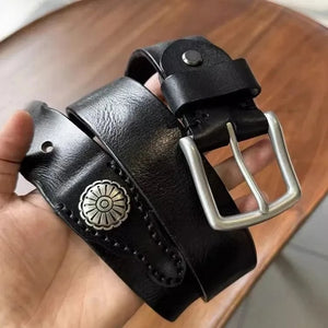 Cowboybälte i Svart Äkta Läder med Silverdetaljer