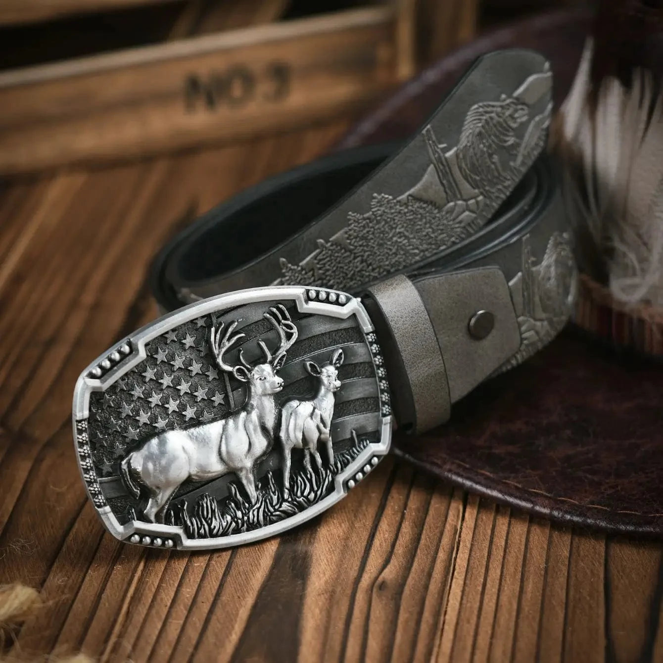 Cowboybälte läder hjortspänne