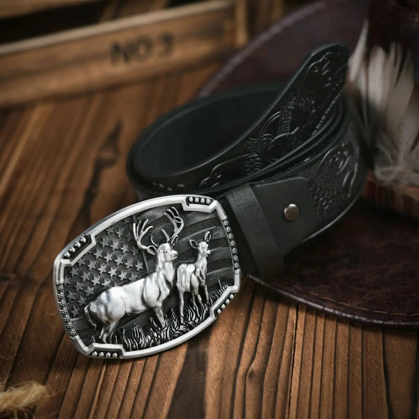 Cowboybälte läder hjortspänne