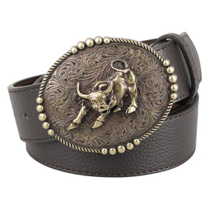 Cowboybälte med antikt tjurspänne Grå / 95cm