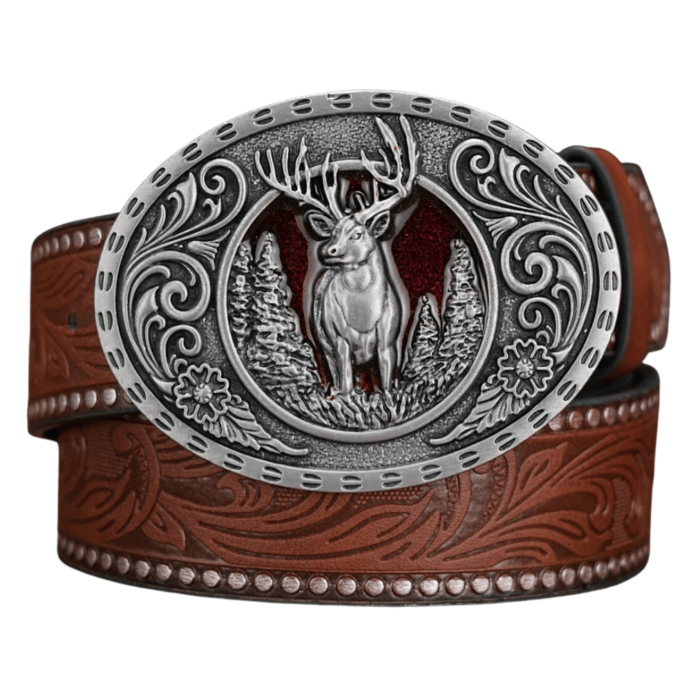 Cowboybälte med hjortspänne Silver Brun / 120cm