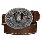 Cowboybälte med hjortspänne Silver Mörkbrun / 120cm