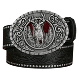 Cowboybälte med hjortspänne Silver Svart / 120cm