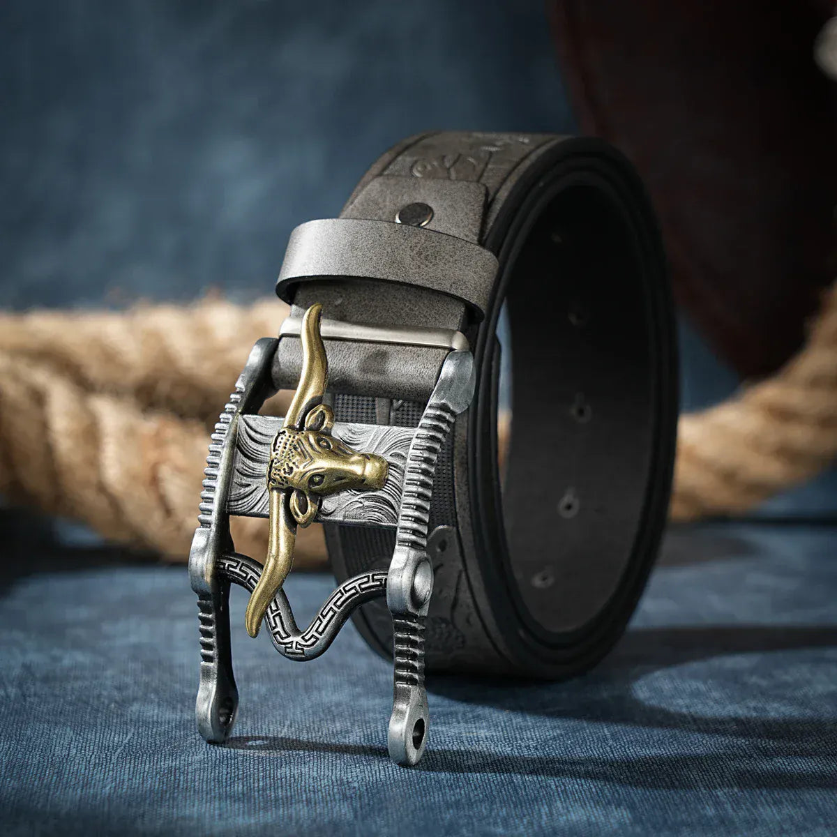 Cowboybälte med longhorn vintagespänne