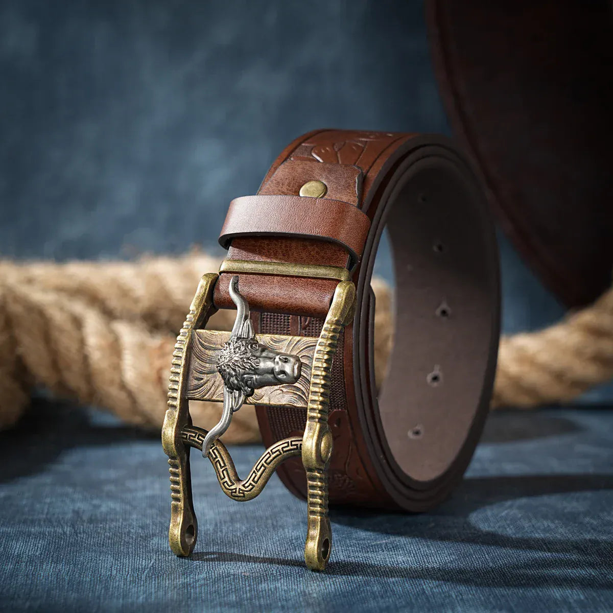 Cowboybälte med longhorn vintagespänne