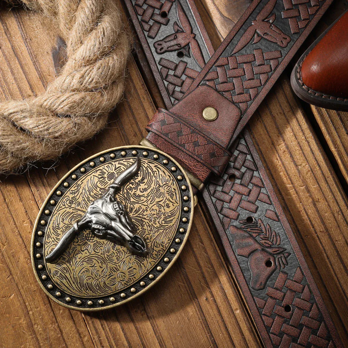 Cowboybälte med Longhornskalle
