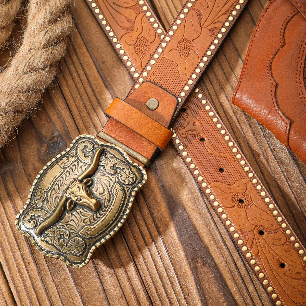 Cowboybälte med Longhornsspänne