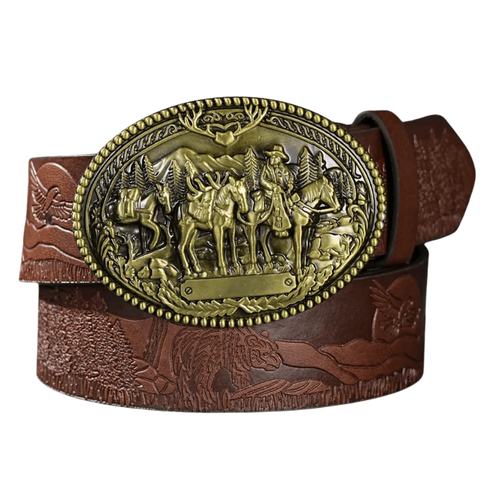 Cowboybälte med präglat westernspänne Guld mörkbrun / 120cm