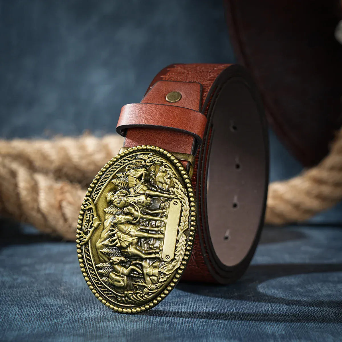 Cowboybälte med präglat westernspänne