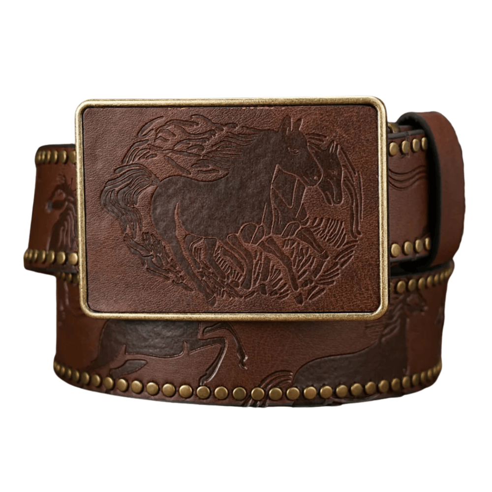 Cowboybälte med rektangulär spänne Mörkbrun / 120cm