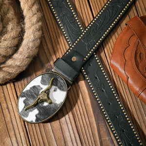 Cowboybälte med spänne i kohudsmönster