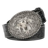 Cowboybälte med tjurskallespänne i äkta läder A Svart / 95cm