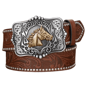 Cowboybälte präglat hästhuvud Mörkbrun / 120cm