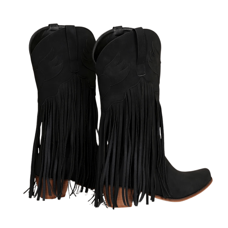 Cowboyboots dam med fransar i retrostil av mjukt läder