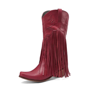 Cowboyboots dam med fransar i retrostil av mjukt läder Röd / 34