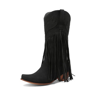 Cowboyboots dam med fransar i retrostil av mjukt läder Svart / 34