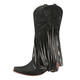 Cowboyboots i denim med fransar och blockklack Svart / 35