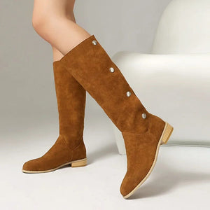 Cowboyboots i mockalook med knappar och bred skaftöppning