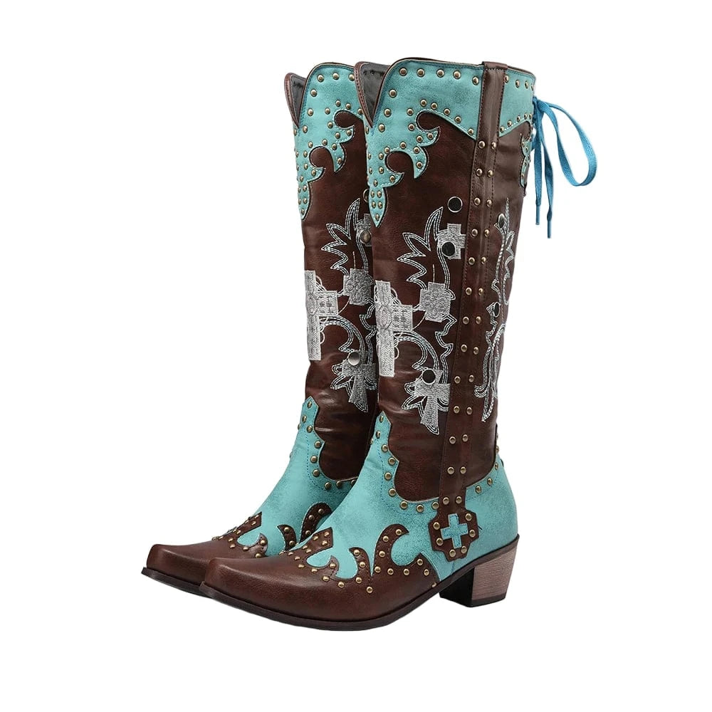 Cowboyboots i turkos och brunt