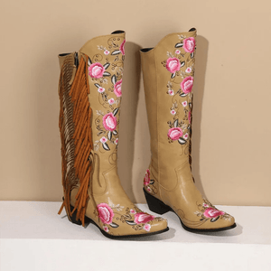 Cowboyboots med blombroderi och fransar