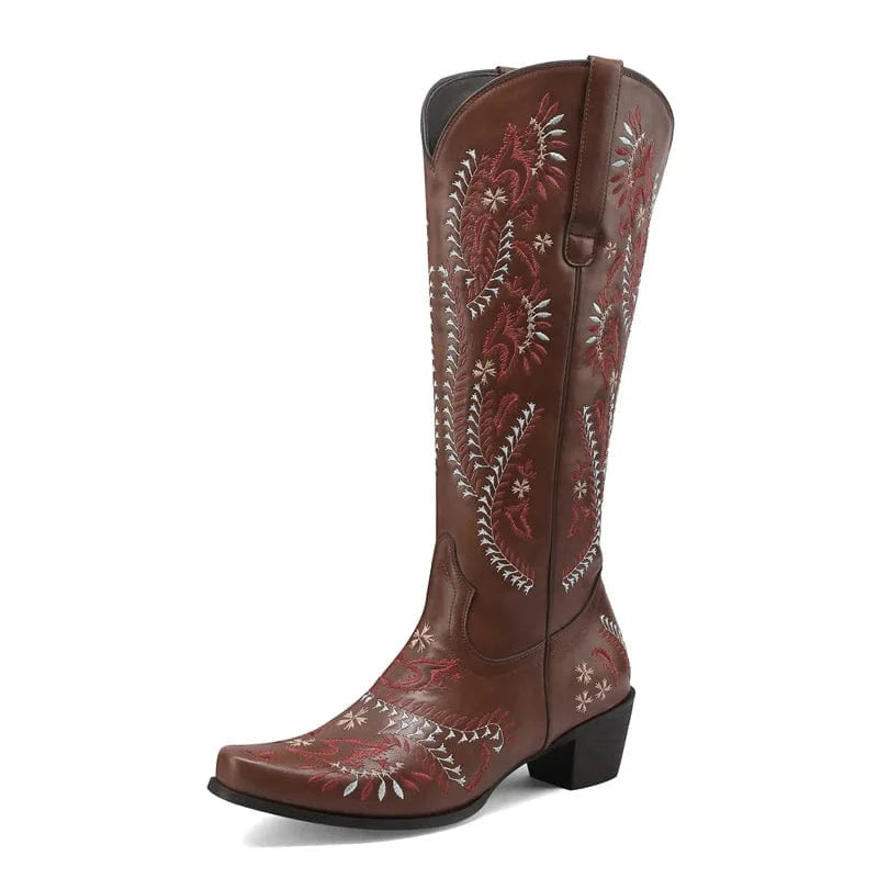 Cowboyboots med broderad design och blockklack