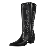 Cowboyboots med broderad design och chunky klack Svart / 35