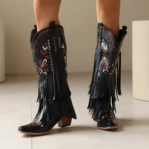 Cowboyboots med broderad design och eleganta fransar