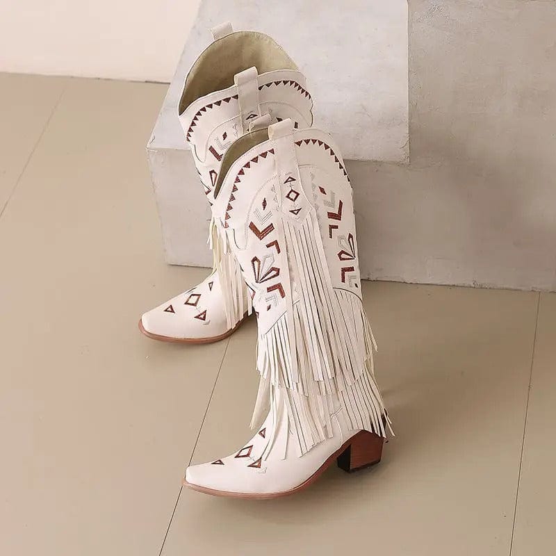 Cowboyboots med broderad design och eleganta fransar