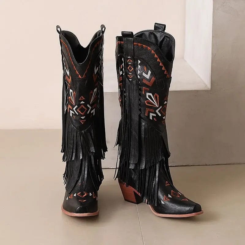 Cowboyboots med broderad design och eleganta fransar