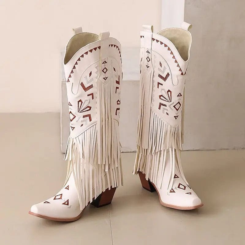 Cowboyboots med broderad design och eleganta fransar