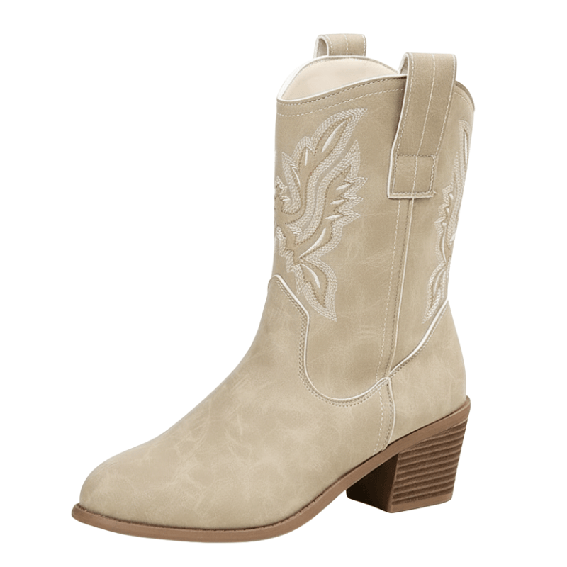 Cowboyboots med broderad design och kraftig klack Grå / 36
