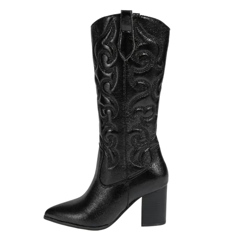 Cowboyboots med broderad metallisk yta och spetsig tå