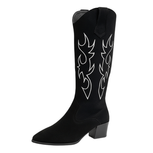 Cowboyboots med broderad sammet Svart / 35
