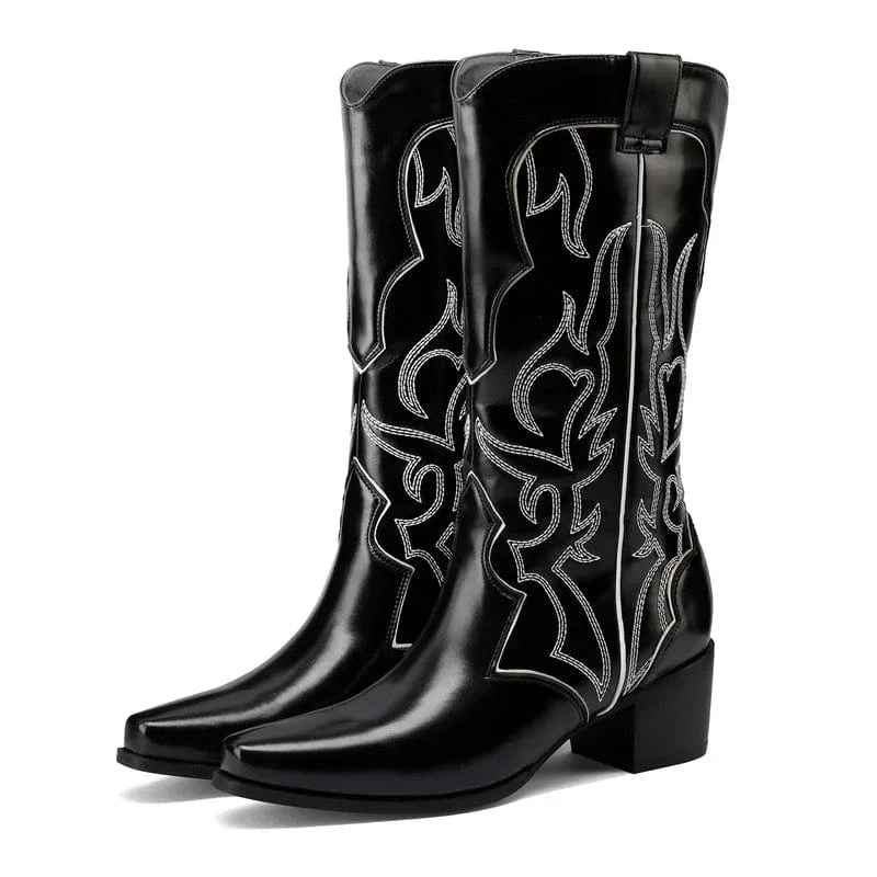 Cowboyboots med broderad westernstil i lyxigt läderlook