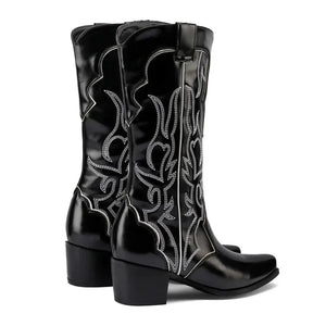 Cowboyboots med broderad westernstil i lyxigt läderlook