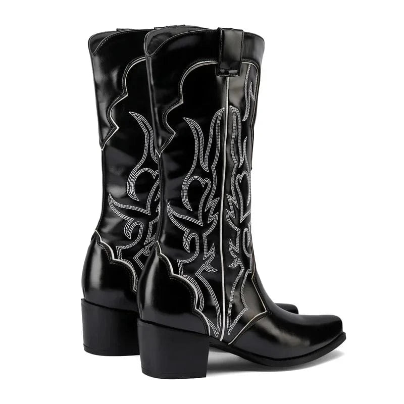 Cowboyboots med broderad westernstil i lyxigt läderlook