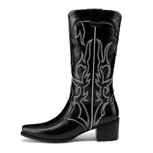 Cowboyboots med broderad westernstil i lyxigt läderlook