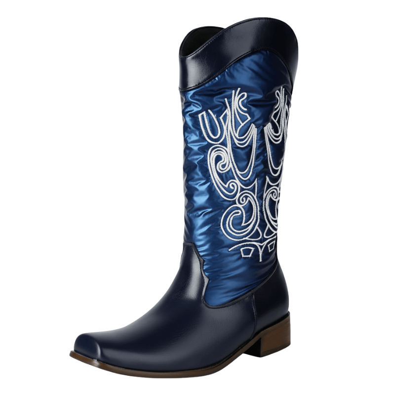 Cowboyboots med elegant broderi och glansig yta Blå / 35