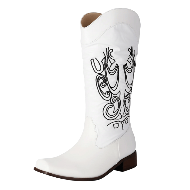 Cowboyboots med elegant broderi och glansig yta Vit / 35