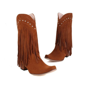 Cowboyboots med fransar i mockalook