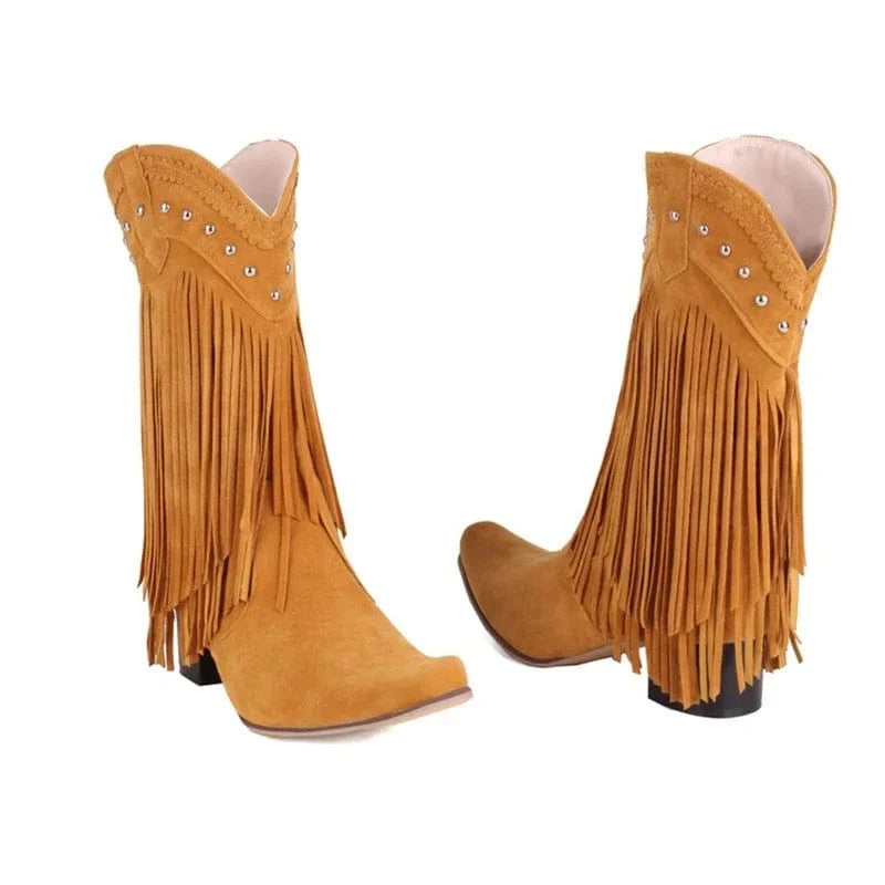 Cowboyboots med fransar i mockalook