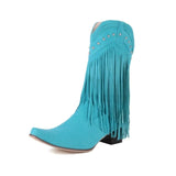 Cowboyboots med fransar i mockalook Blå / 35