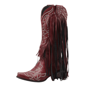 Cowboyboots med fransar och broderi i västernstil Vinröd / 35