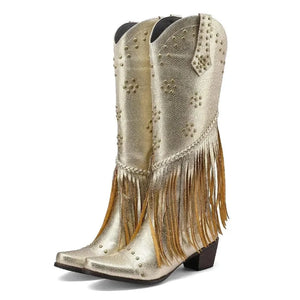 Cowboyboots med Fransar och Präglad Läderlook