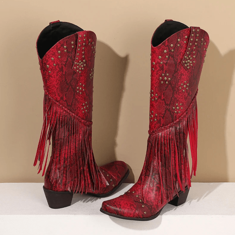 Cowboyboots med Fransar och Präglad Läderlook